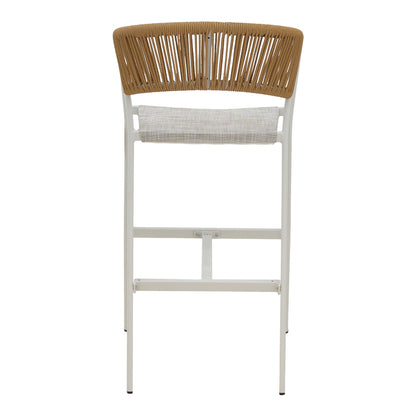 Aluminum bar stool Phoenix pakoworld stackable white frame-textilene natural rattan 53x58x103cm