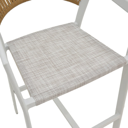 Aluminum bar stool Phoenix pakoworld stackable white frame-textilene natural rattan 53x58x103cm