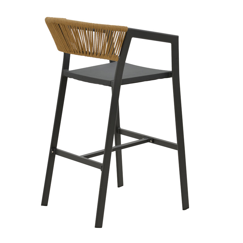 Aluminum bar stool Phoenix pakoworld stackable anthracite frame-textilene natural rattan 53x58x103cm