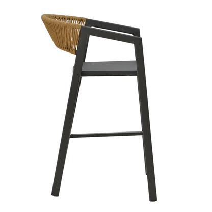 Aluminum bar stool Phoenix pakoworld stackable anthracite frame-textilene natural rattan 53x58x103cm