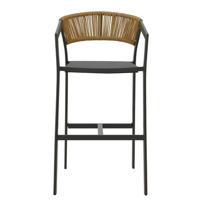 Aluminum bar stool Phoenix pakoworld stackable anthracite frame-textilene natural rattan 53x58x103cm