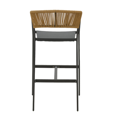 Aluminum bar stool Phoenix pakoworld stackable anthracite frame-textilene natural rattan 53x58x103cm