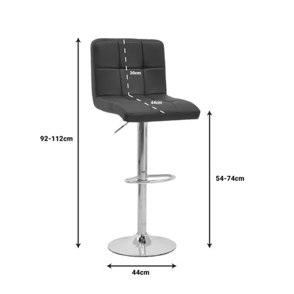 Bar stool Remina pakoworld height adjustable black pu-chrome metal leg 44x44x112cm