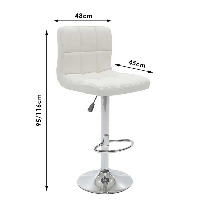 Bar stool Remina pakoworld height adjustable white pu-chrome base 44x44x112cm