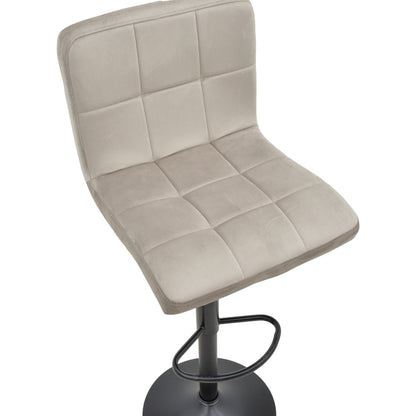 Bar stool Remina height adjustable grey beige velvet-black matt base 44x44x112cm