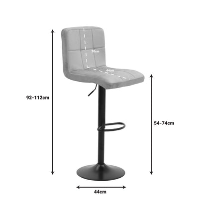 Bar stool Remina height adjustable grey beige velvet-black matt base 44x44x112cm