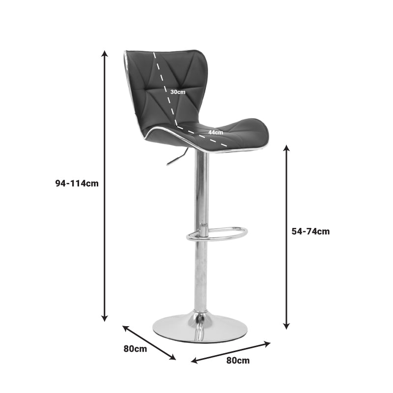 Bar stool Jorine pakoworld height adjustable black pu-chrome base 53x44x114cm