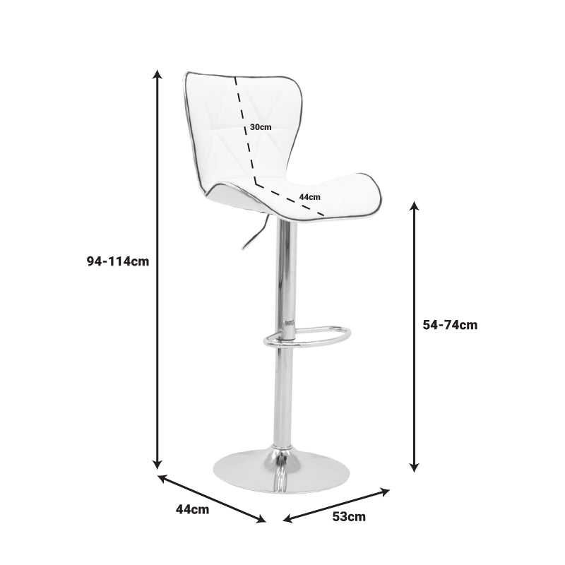 Bar stool Jorine pakoworld height adjustable white pu-chrome base 53x44x114cm