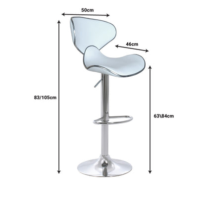 Bar stool Butterfly pakoworld height adjustable white pu-chrome base 47x47x100cm