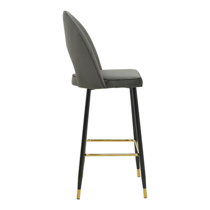 Bar stool Casenio pakoworld velvet dark grey -black-gold metal base 48x50x117cm