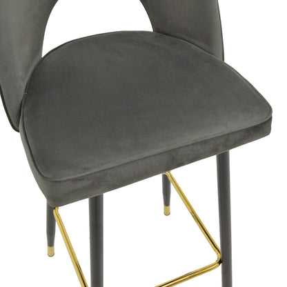 Bar stool Casenio pakoworld velvet dark grey -black-gold metal base 48x50x117cm