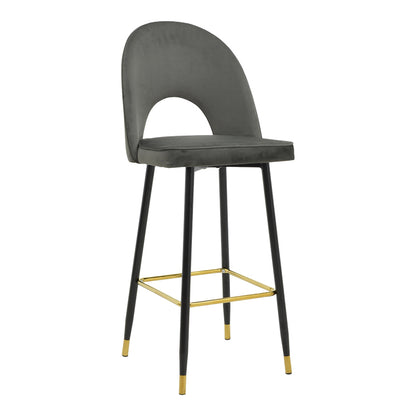 Bar stool Casenio pakoworld velvet dark grey -black-gold metal base 48x50x117cm