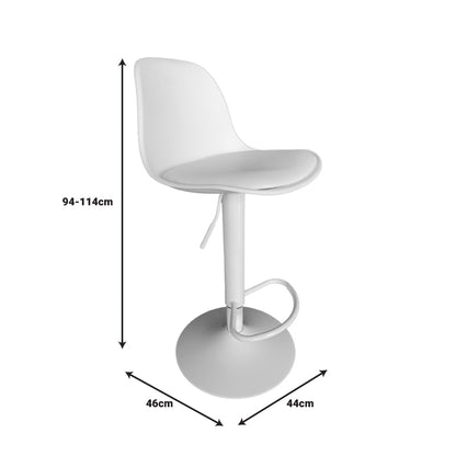 Bar stool Louser pakoworld height adjustable white pp with cushion-white metal base 44x46x114cm