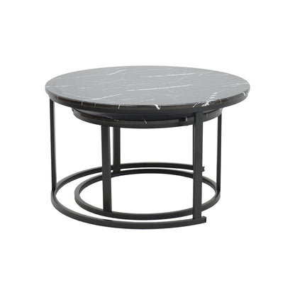 Coffee table Revelon pakoworld set of 2 mdf in black marble look 80x80x45cm