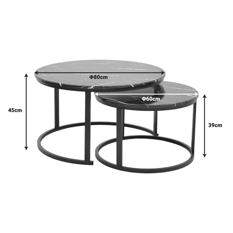 Coffee table Revelon pakoworld set of 2 mdf in black marble look 80x80x45cm