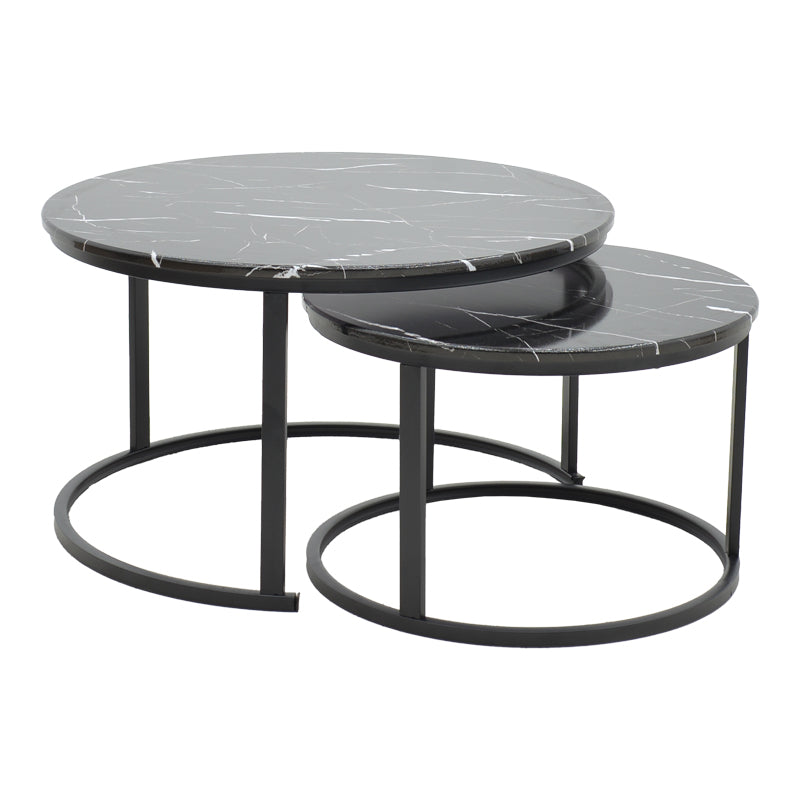 Coffee table Revelon pakoworld set of 2 mdf in black marble look 80x80x45cm