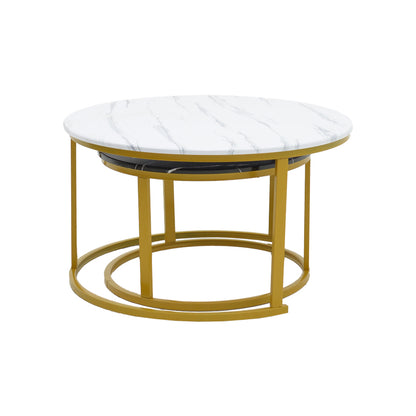 Coffee table Relevon pakoworld set of 2 mdf in white and black marble look 80x80x45cm