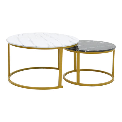 Coffee table Relevon pakoworld set of 2 mdf in white and black marble look 80x80x45cm