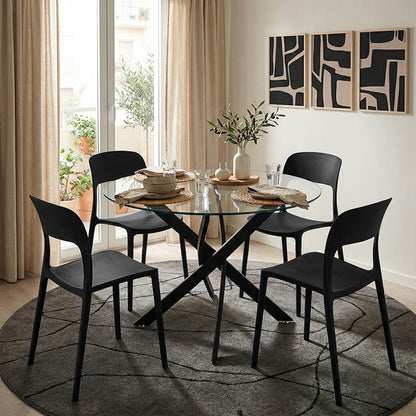 Antoro table glass and metal legs in black shade D80x75cm