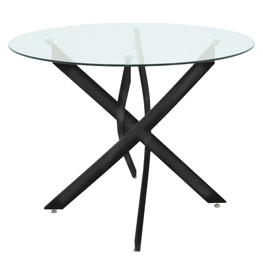 Antoro table glass and metal legs in black shade D80x75cm