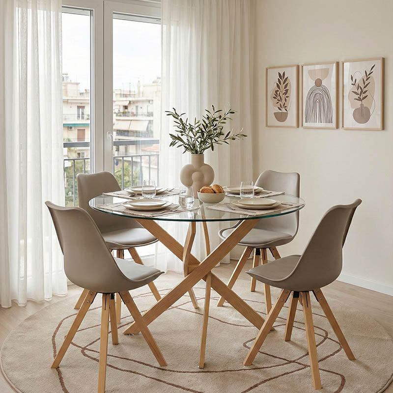 Antoro table glass and metal legs in a natural shade D80x75cm
