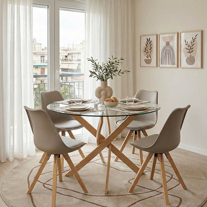 Antoro table glass and metal legs in a natural shade D80x75cm