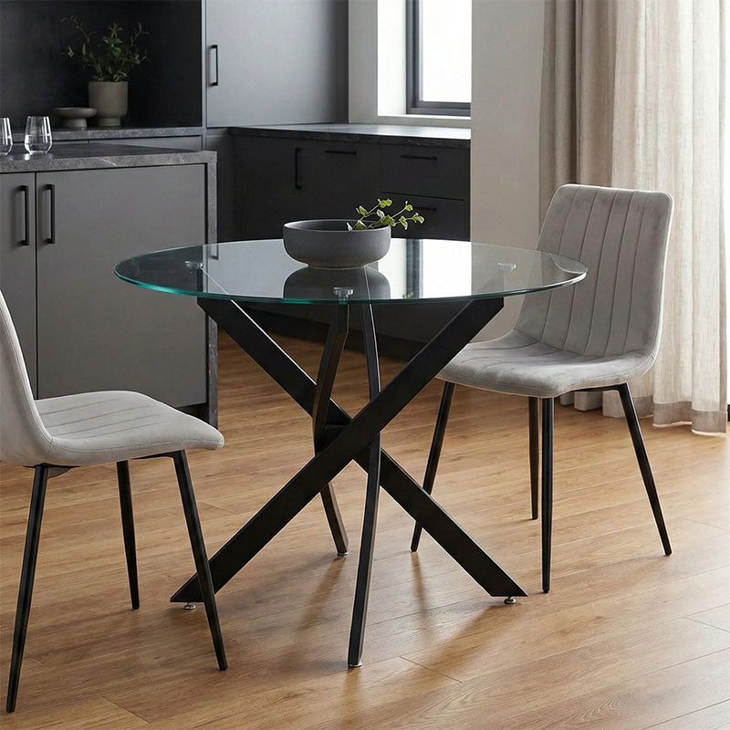 Antoro table glass and metal legs in black shade D100x75cm