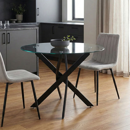 Antoro table glass and metal legs in black shade D100x75cm
