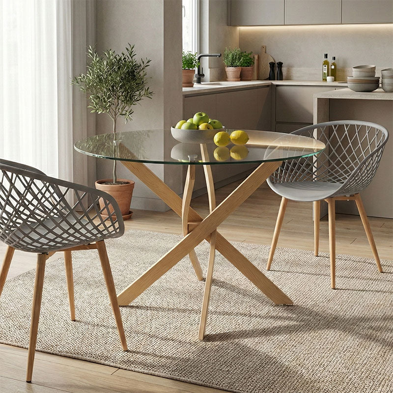 Antoro table glass and metal legs in a natural shade D100x75cm