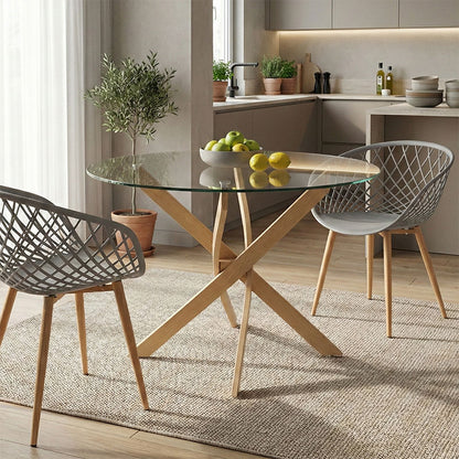 Antoro table glass and metal legs in a natural shade D100x75cm