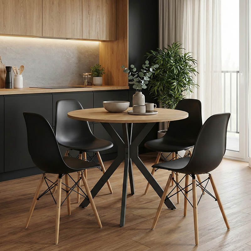 Table Xuson natural mdf-black metal legs D80x75cm