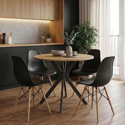 Table Xuson natural mdf-black metal legs D80x75cm