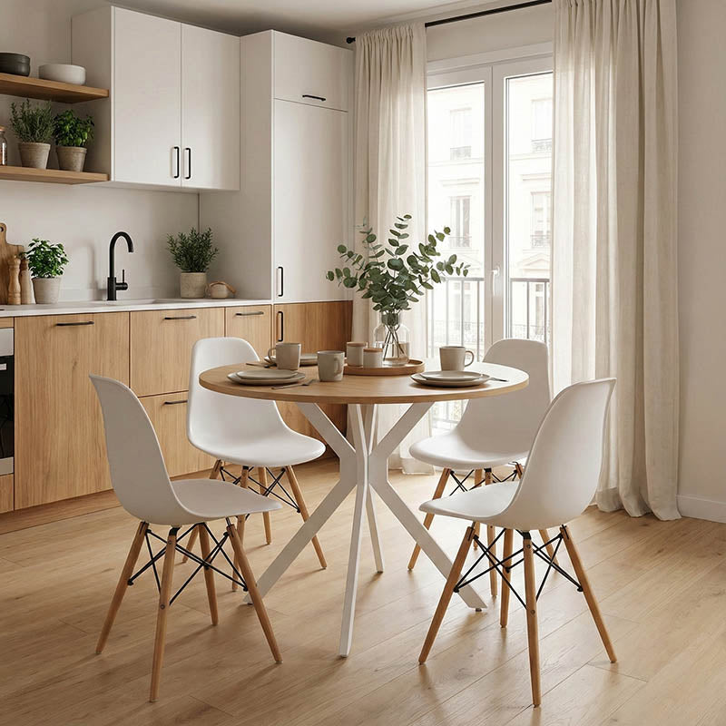 Table Xuson natural mdf-white metal legs D80x75cm