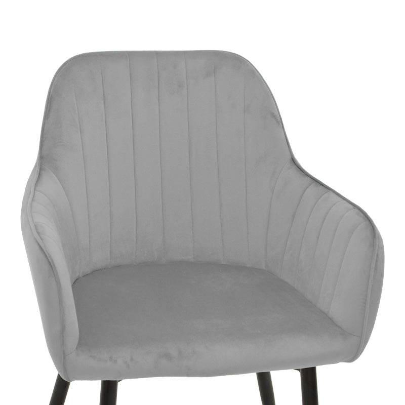 Armchair Noor grey velvet fabric with black color metal leg 58x58x86cm