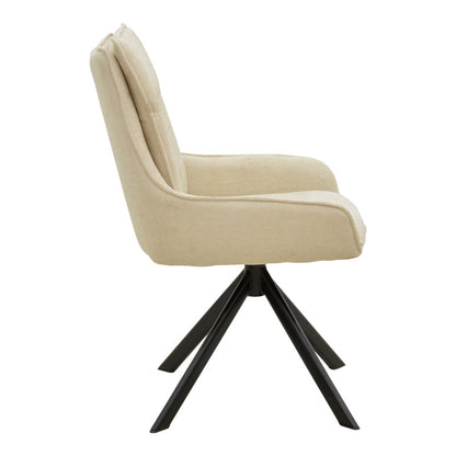 Rotatable armchair Konelian beige farbric with black color metal leg 54x63x88cm