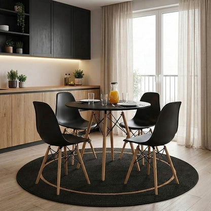 Dining table Julita MDF top black-natural color legs D80x73cm