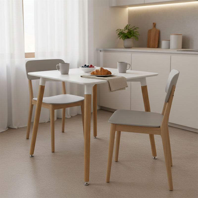 Dining table Natali MDF top white-natural color legs 80x80x76cm