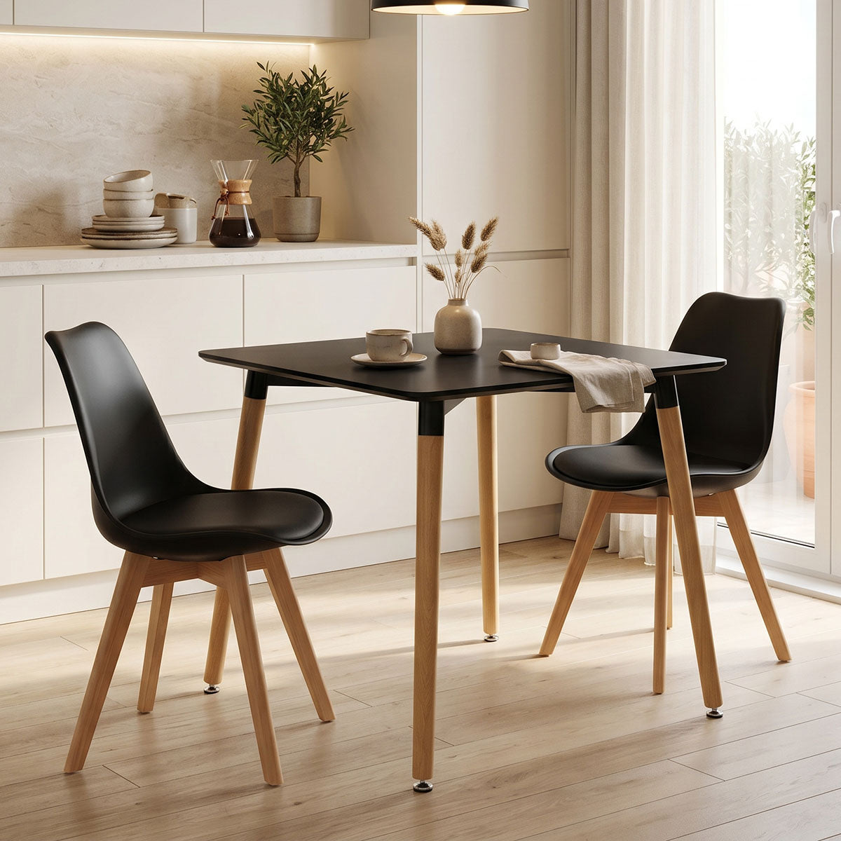 Dining table Natali MDF top black-natural legs 80x80x76cm