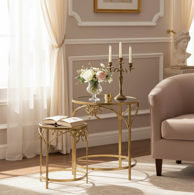 Side table Frensia Inart set of 2 pieces metal in gold color