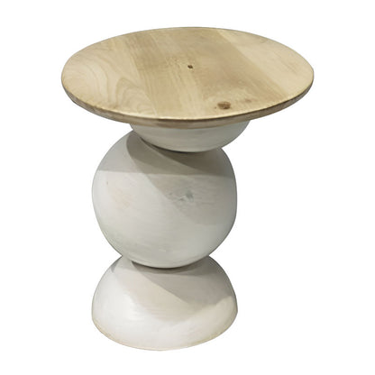 Side table Sedra Inart solid mango wood in white wash color D38x44cm