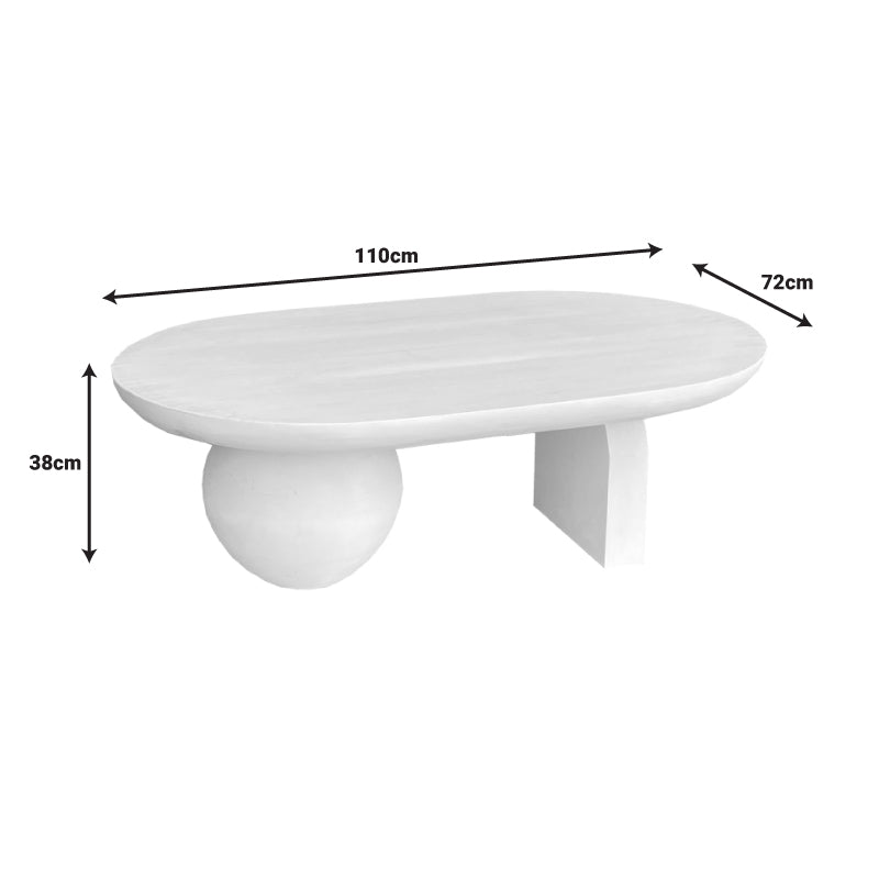 Kane Inart coffee table solid acacia wood in white color 110x72x38cm
