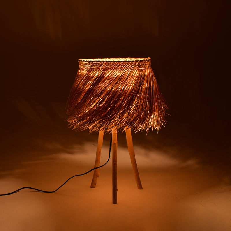 Table lamp Herfo Inart E27 rattan in natural color D45χ58.8cm