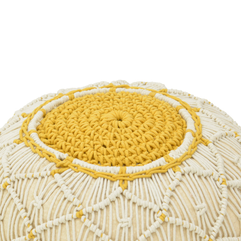 Boha Inart jute stool-pouf in yellow and white shade D40x30cm
