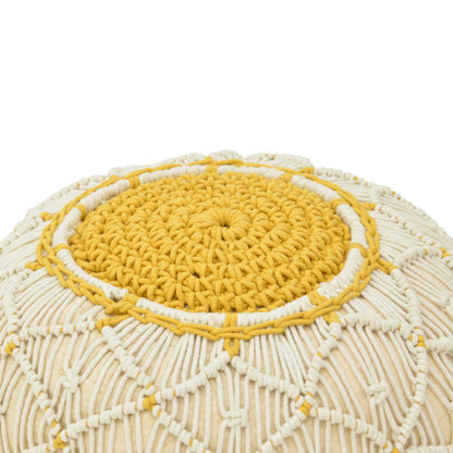 Boha Inart jute stool-pouf in yellow and white shade D40x30cm