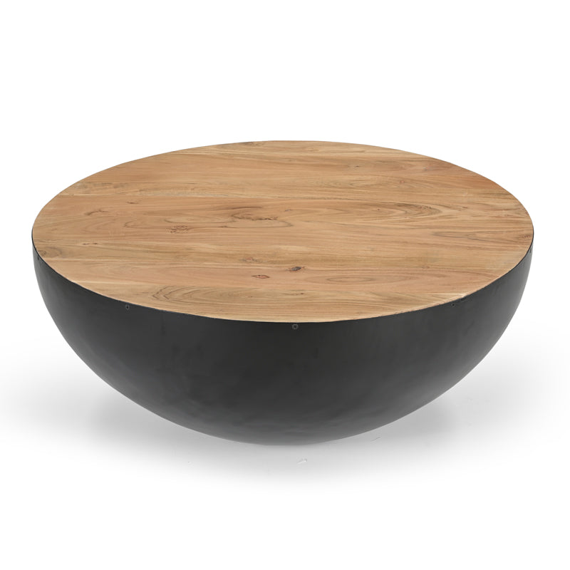 Coffee table Coffelty Inart black metal-solid acacia wood D90x40cm