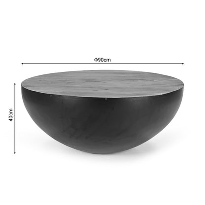 Coffee table Coffelty Inart black metal-solid acacia wood D90x40cm