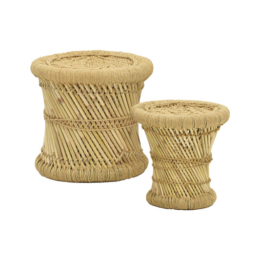 Stool Hole Inart 2 pieces set natural bamboo