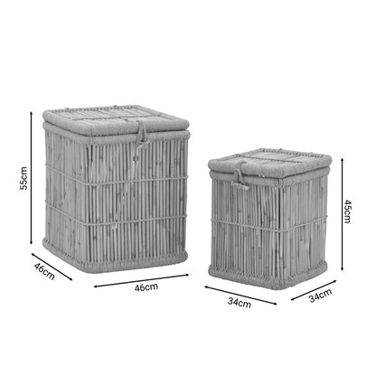 Laundry basket Dremia Inart 2 pieces set natural bamboo