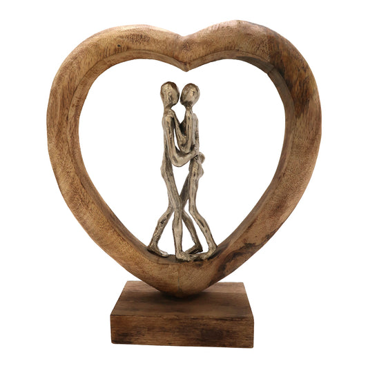 Table decoration heart Vrame Inart natural mango wood-aluminum 32x9x35cm