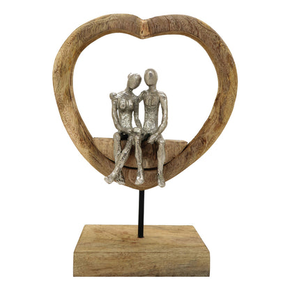 Table decoration heart Edora Inart natural mango wood-aluminum 27x10x36cm